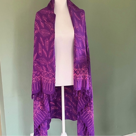 Boho Purple Indian Cotton Peacock Feather Print Scarf Wrap Pashmina One Size - Picture 1 of 8